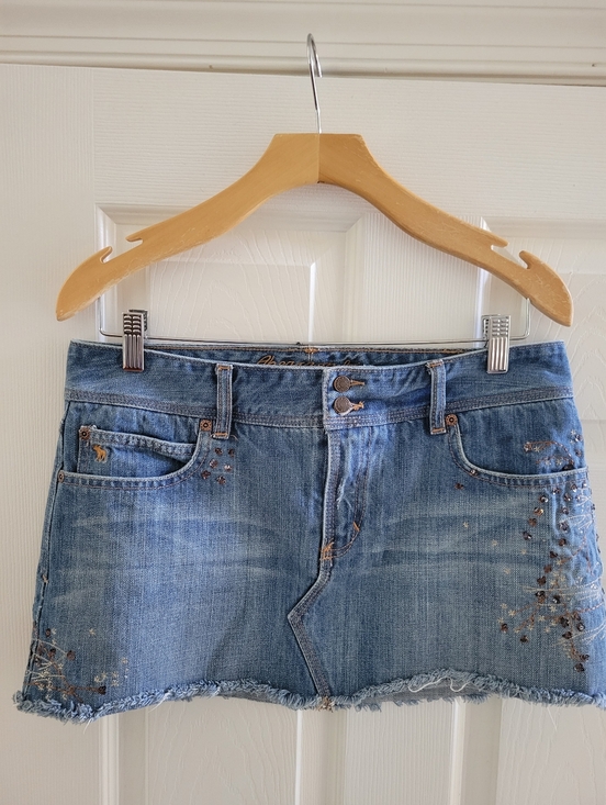 Abercrombie & Fitch Dresses & Skirts - Abercrombie and Fitch Jean Denim Micro mini Skirt size 8 Sequin Vintage Y2k